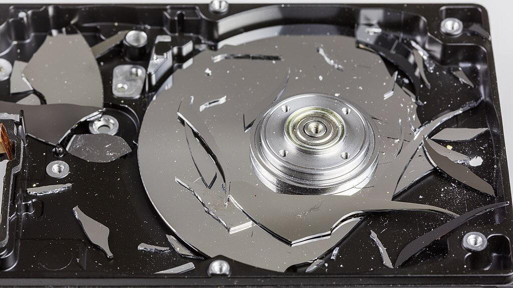 A broken computer hard drive